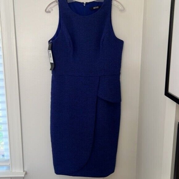 NWT BADGLEY MISCHKA Peplum-detail Dress In Electric Blue Size 12 - Picture 4 of 12